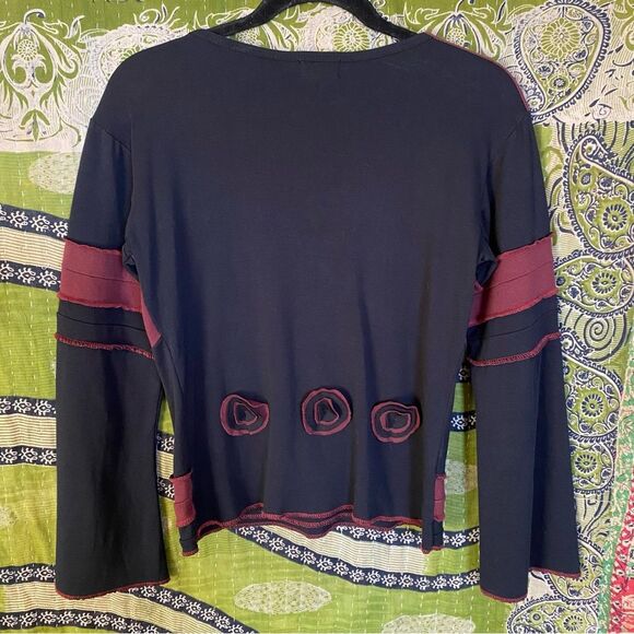 Y2K The Collection Royal Black/ Red Boho Whimsigoth Patchwork Top Size Medium - Picture 10 of 15
